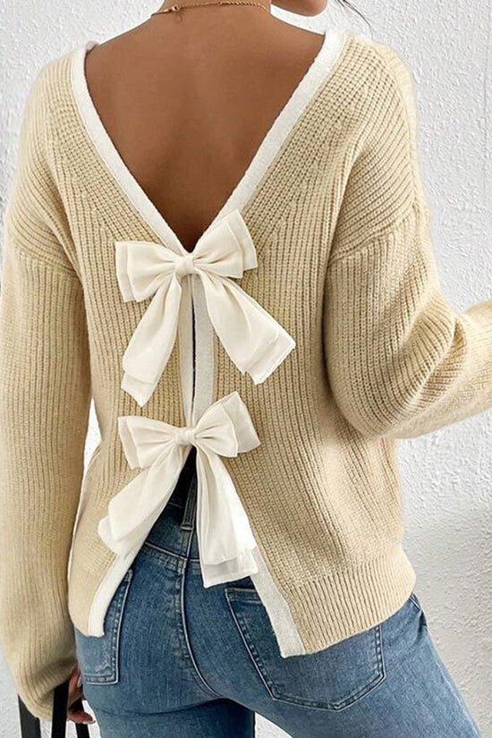 Bow Back Detail V-Neck Sweater