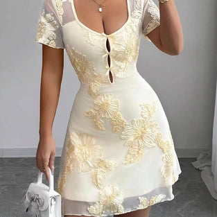 Floral Detail Keyhole Casual Dress