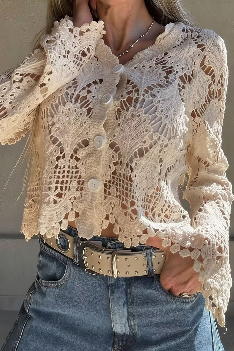 Elegant Lace Button-Up Cardigan
