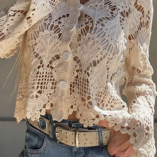 Elegant Lace Button-Up Cardigan