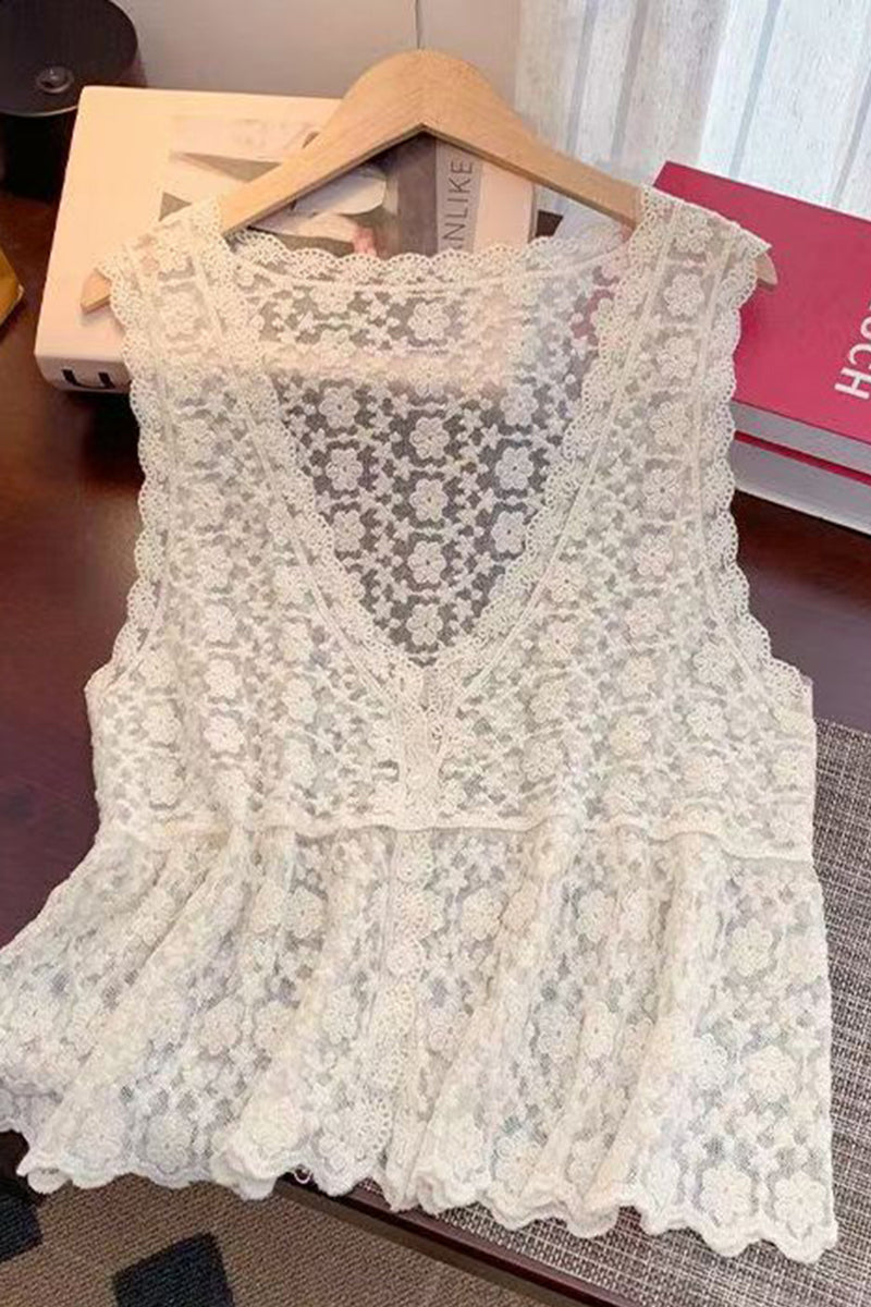 Elegant Floral Sleeveless Lace Tank