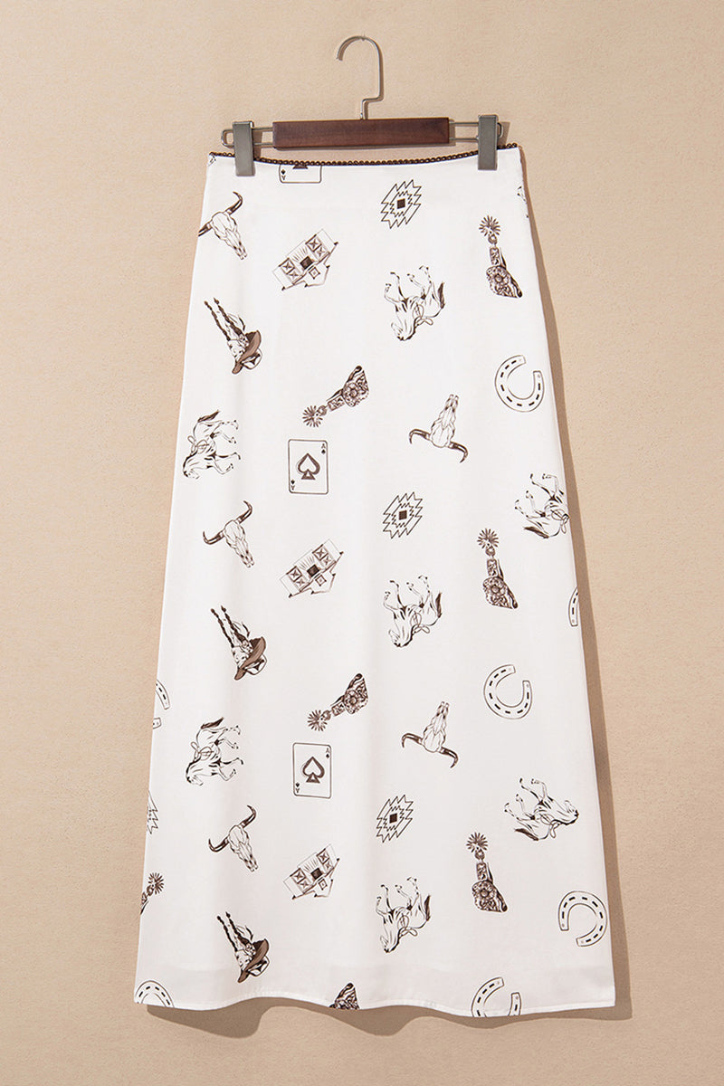 Printed Midi Skirt with Western Motifs