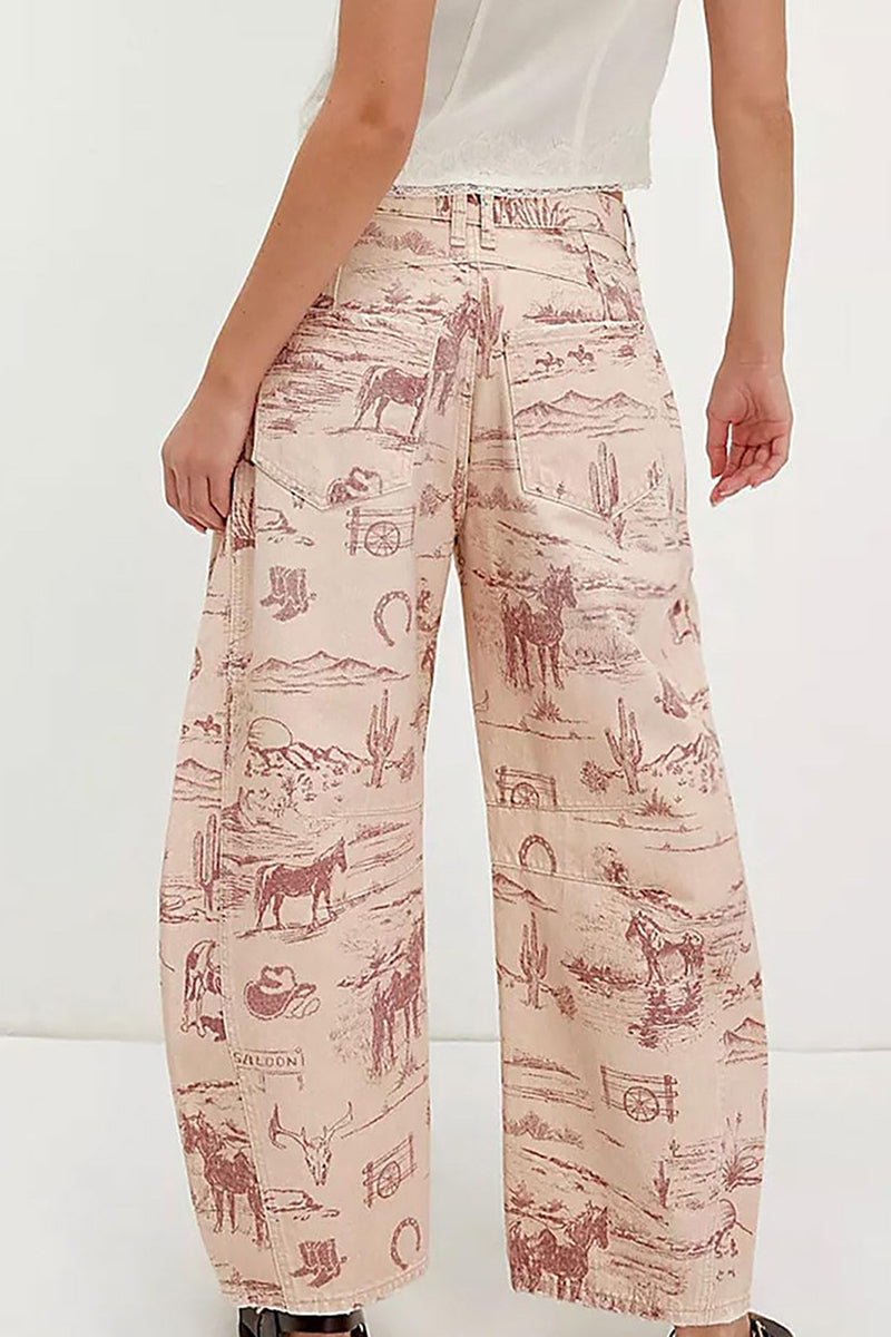 Western Print Straight Leg Jeans