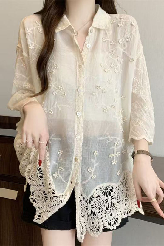 Floral Detail Button-Up Blouse