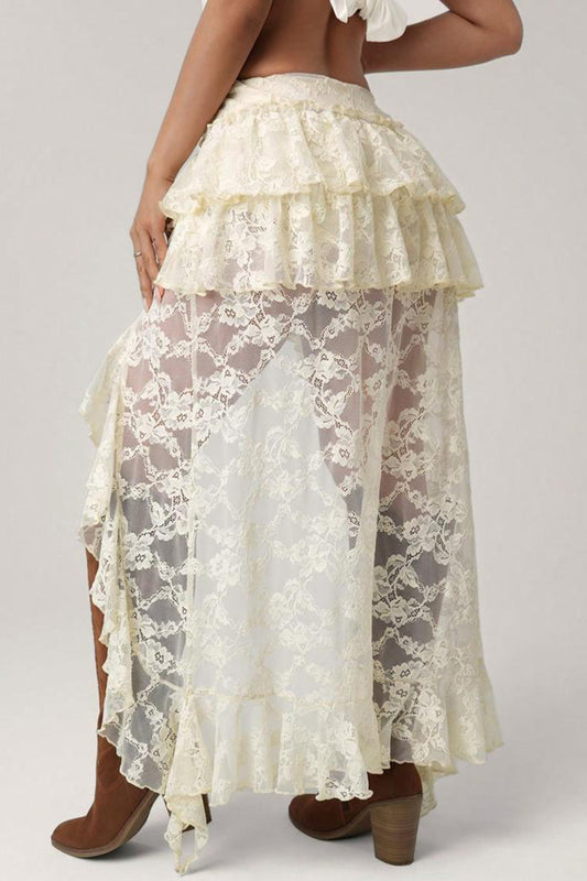 Ruffled Asymmetrical High Low Skirt