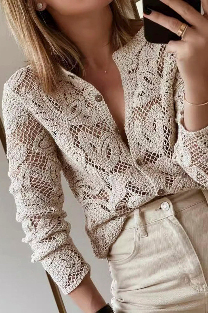 Elegant Crochet Button-Up Shirt