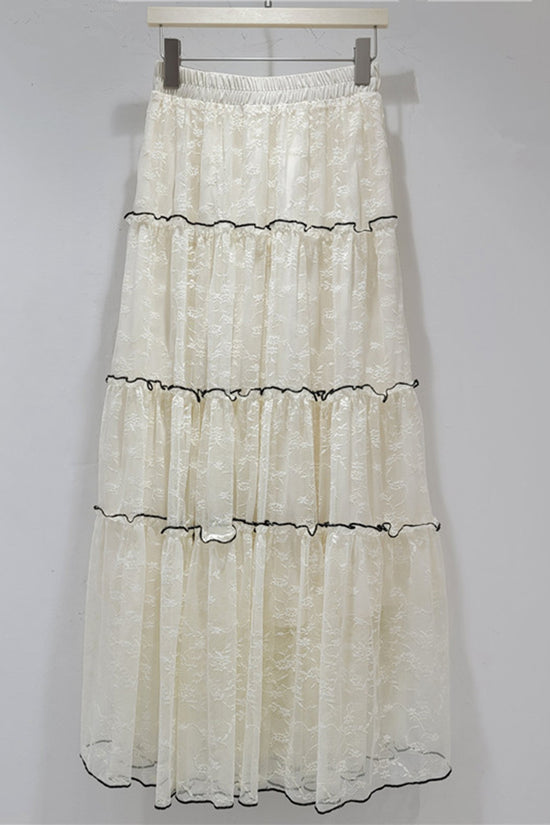 Tiered Mesh Midi Skirt