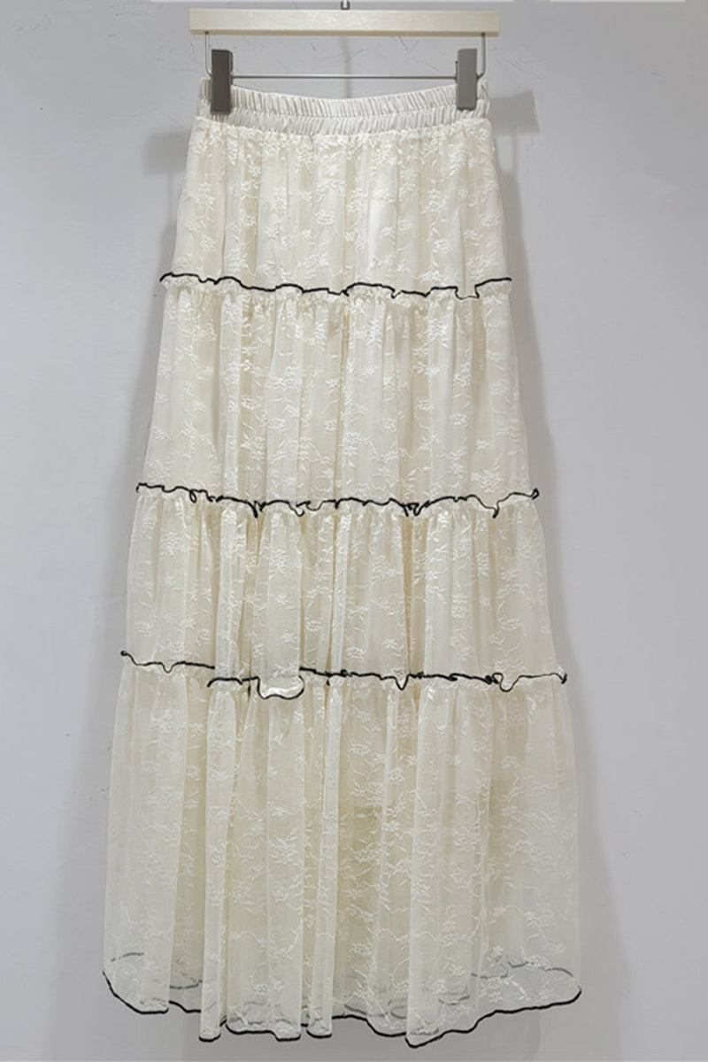 Tiered Mesh Midi Skirt