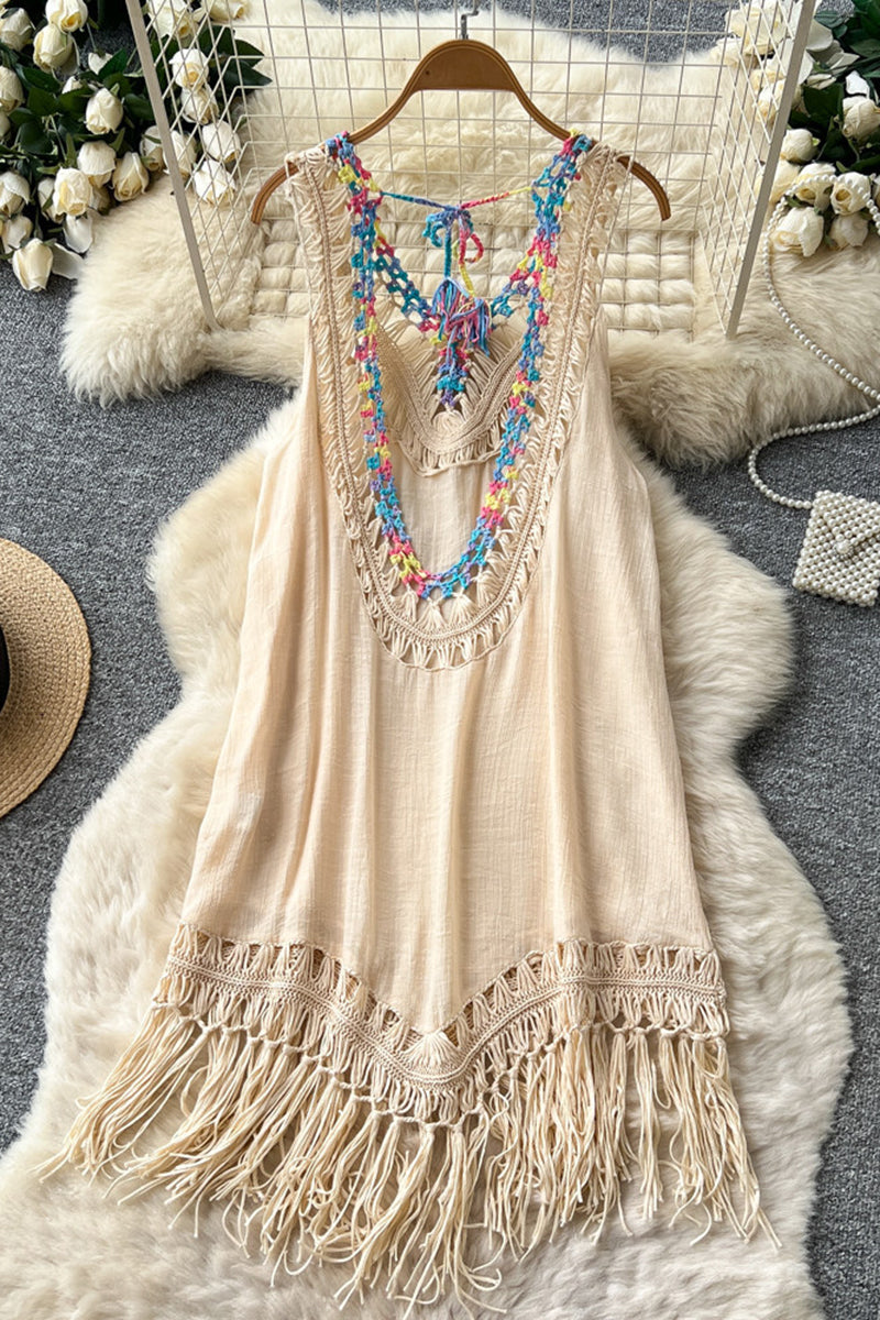 Fringe V-Neck Casual Dress