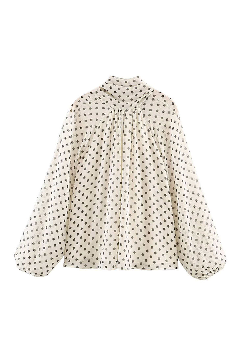 Polka Dot Balloon Sleeve Blouse