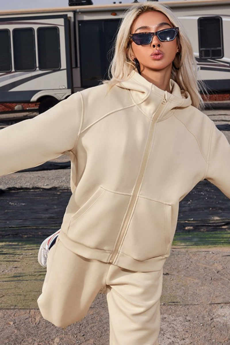Versatile Zip-Up Hoodie and Wide-Leg Pant Set
