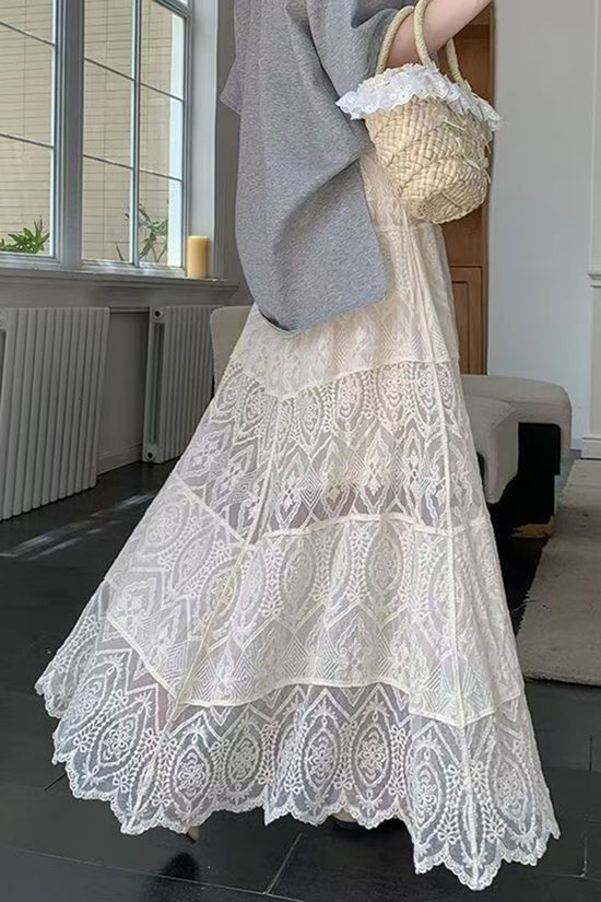 Elegant Sheer Lace Skirt