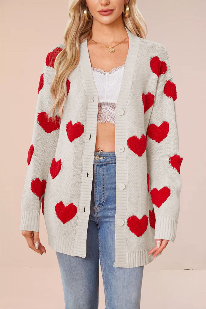 Heart Pattern Button-Up Cardigan