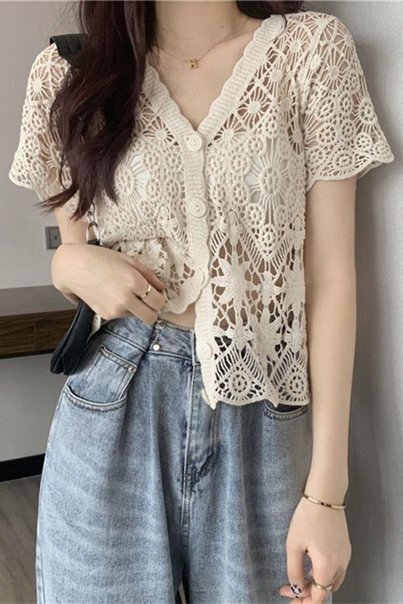 Elegant Crochet Button-Up Blouse