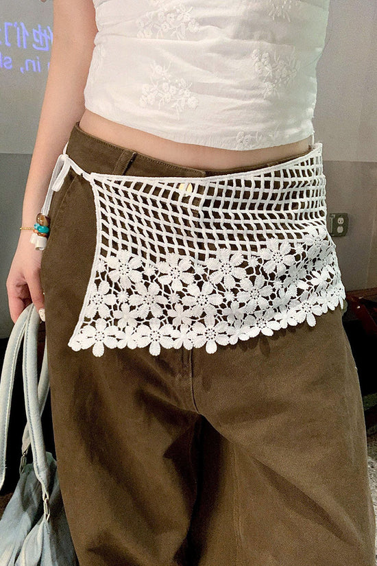 Floral Mesh Belt with Crochet Detailing