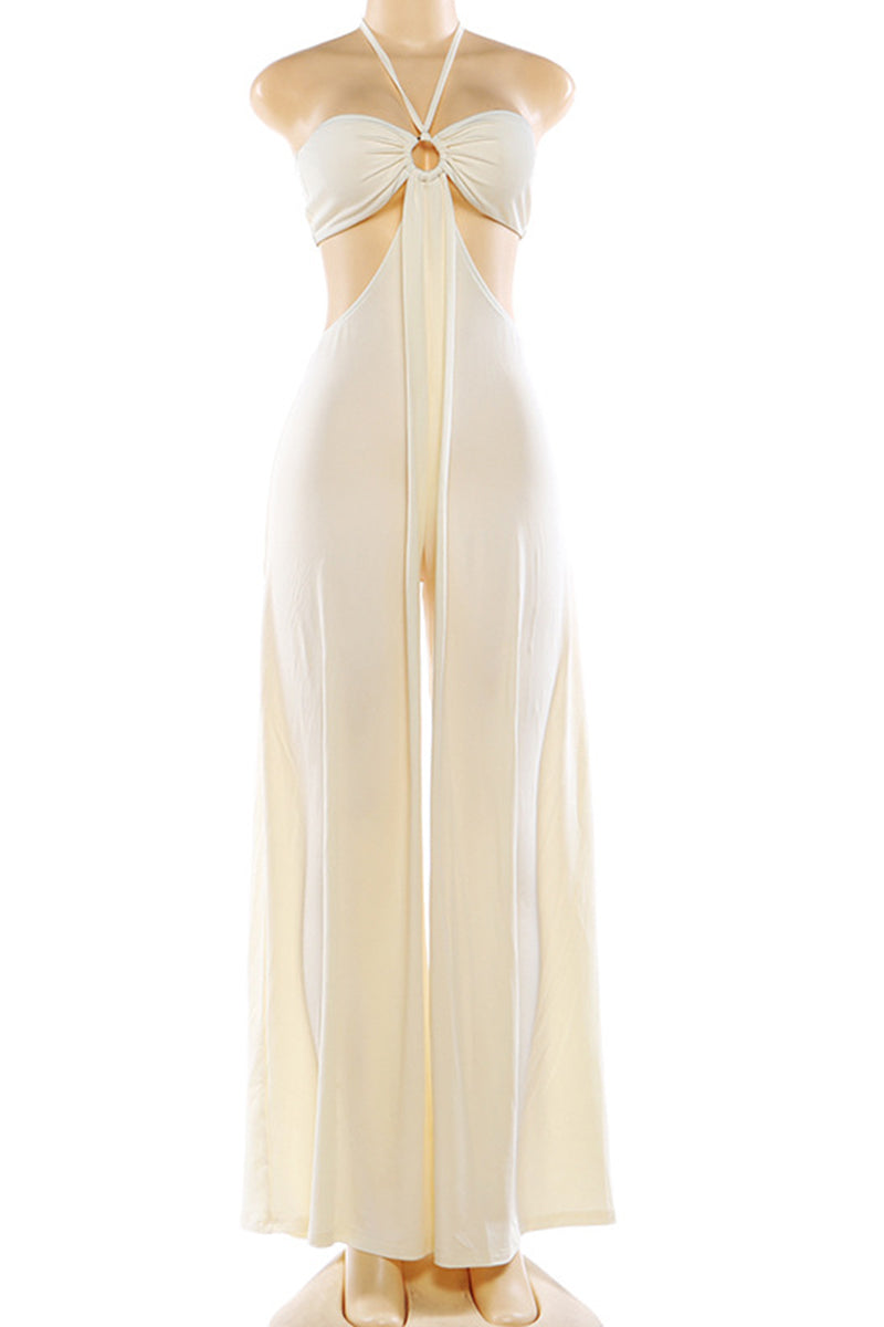 Halter Neck Cutout Wide-Leg Jumpsuit