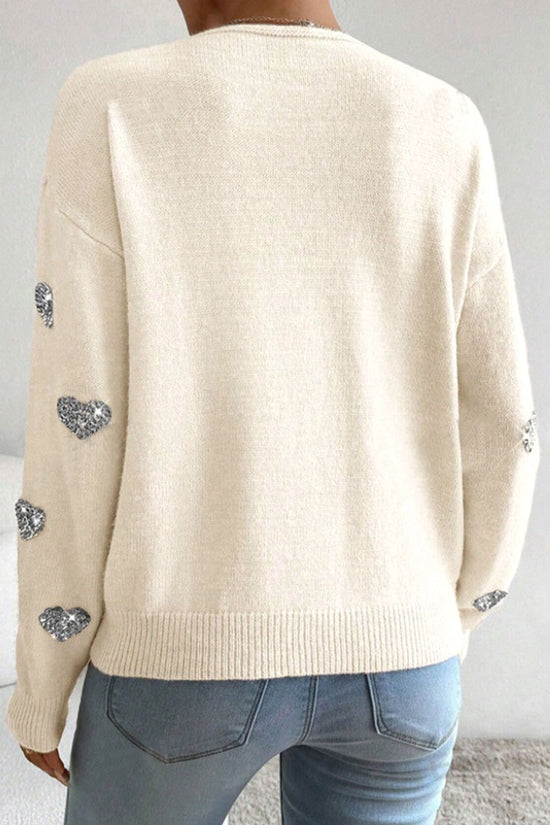 Heart Pattern V-Neck Sweater