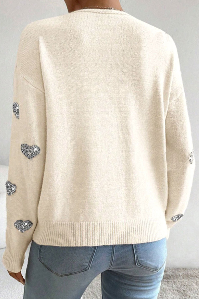 Heart Pattern V-Neck Sweater