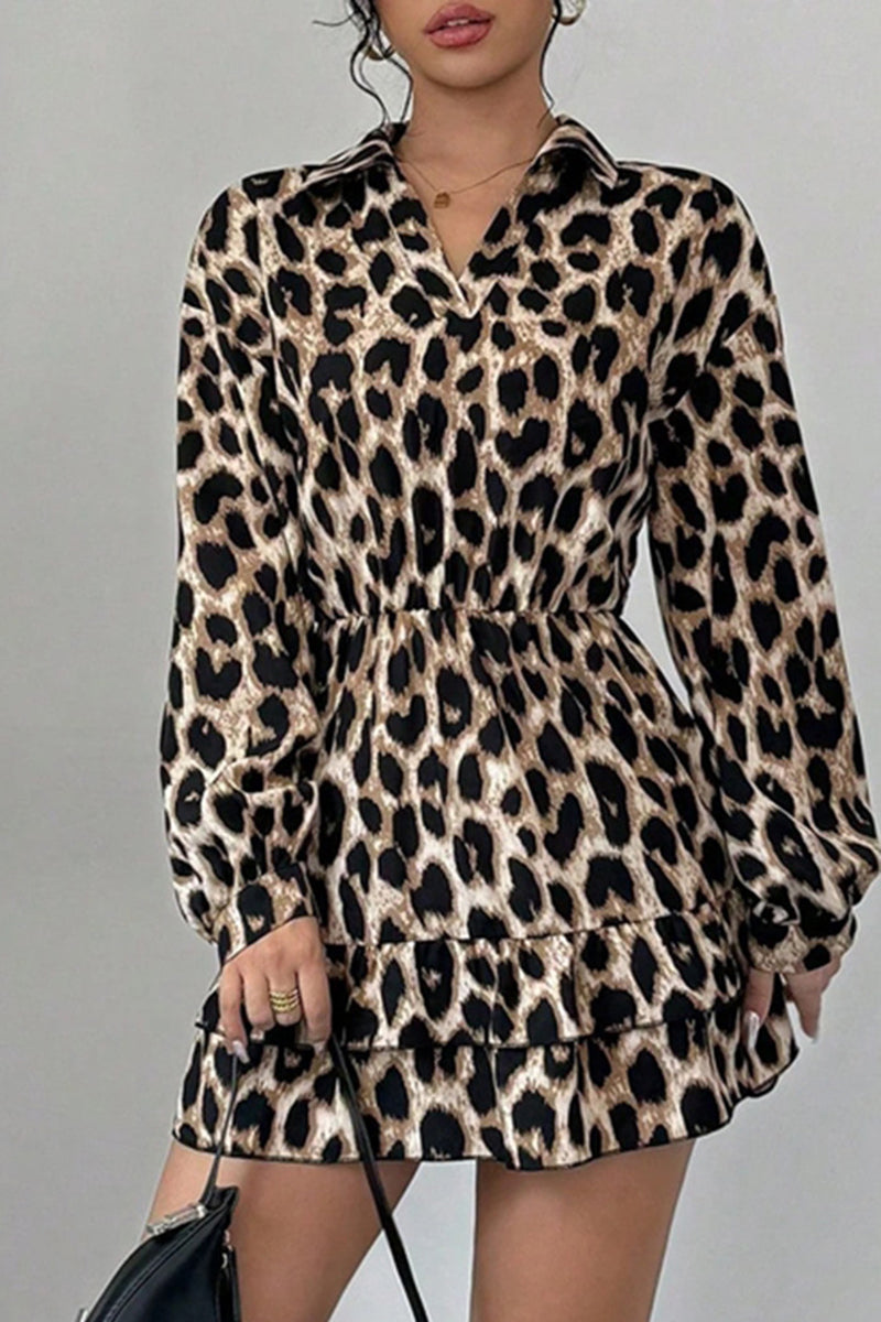 Leopard Print Ruffled Casual Dress