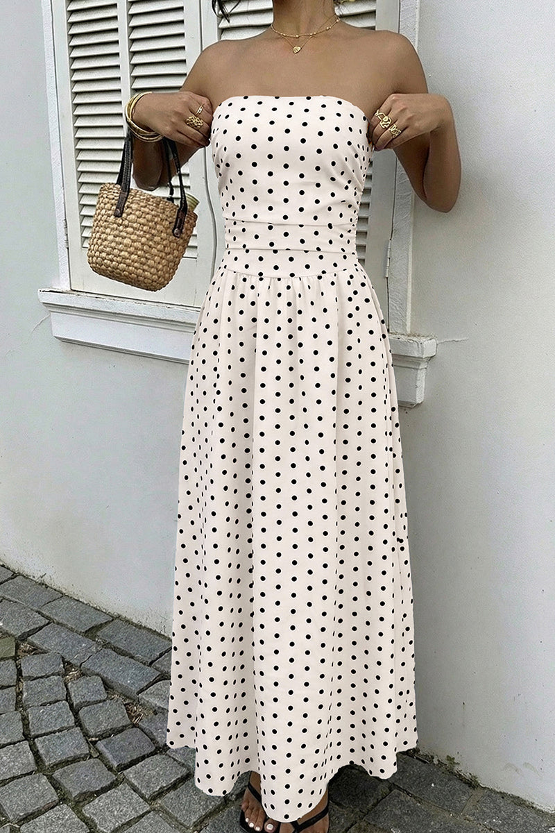 Polka Dot Strapless Maxi Dress