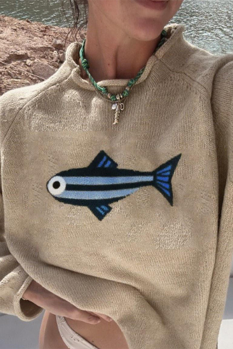 Fish Motif Casual Knit Sweater