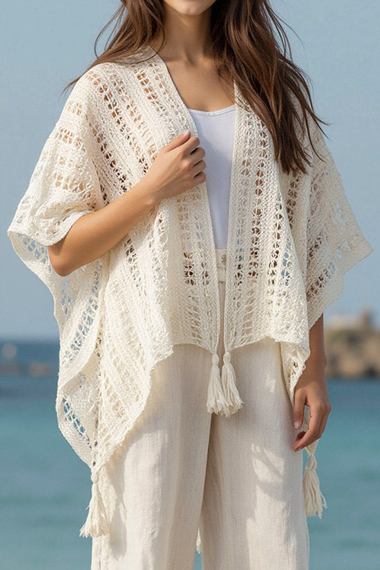 Textured Fringe Open-Front Shrug