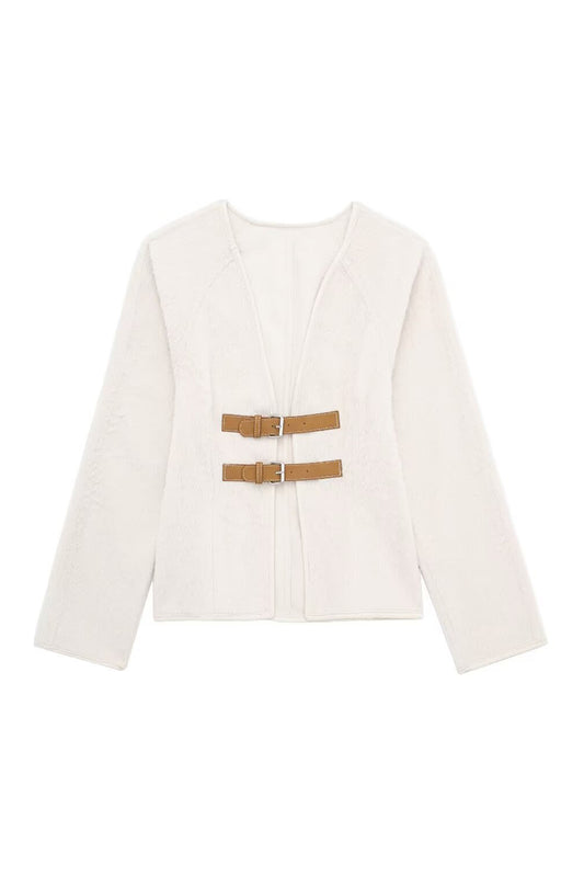 Double Buckle Detail Blazer Jacket