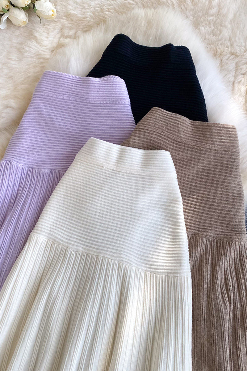 Elegant Knit Pleated Midi Skirt