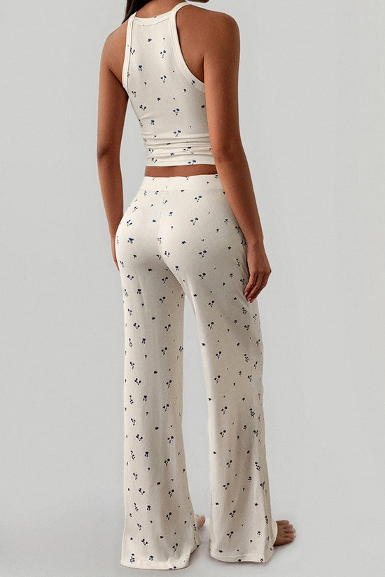 Floral Pattern Sleeveless Pants Set