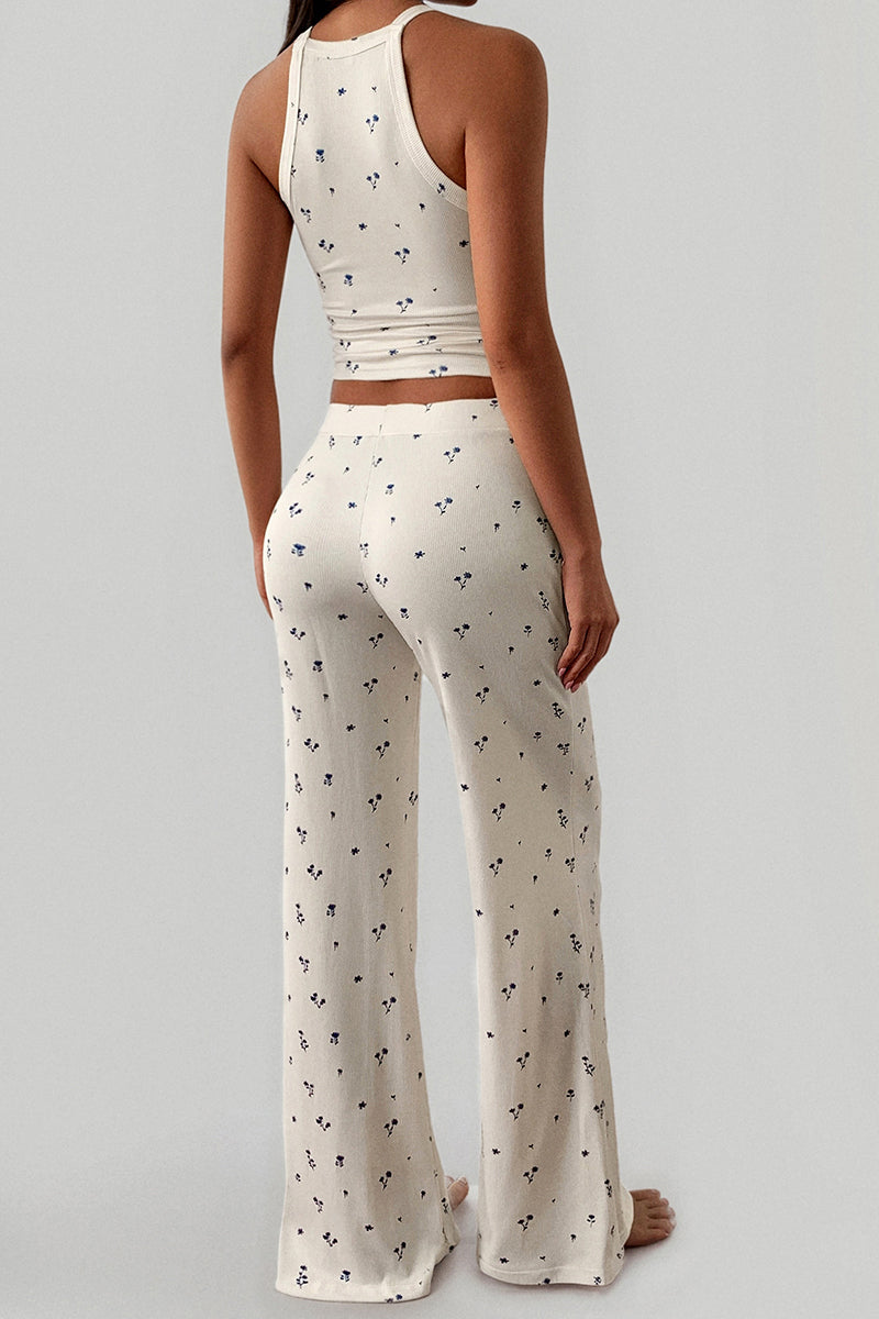 Floral Pattern Sleeveless Pants Set