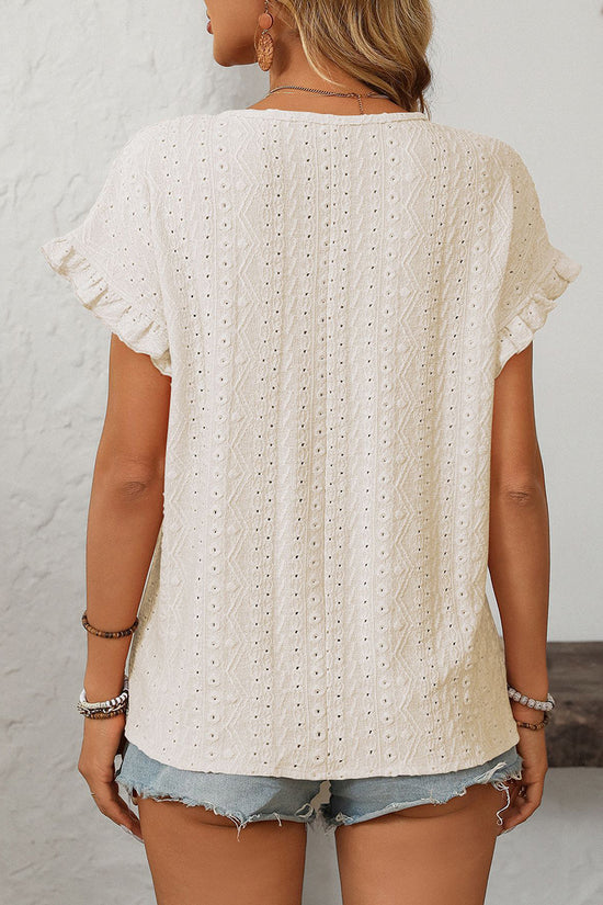 Ruffle Sleeve Eyelet T-Shirt