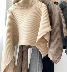 Turtleneck Knit Cape Shrug