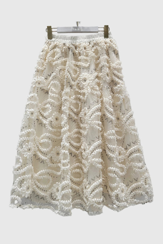 Floral Appliqué Midi Skirt