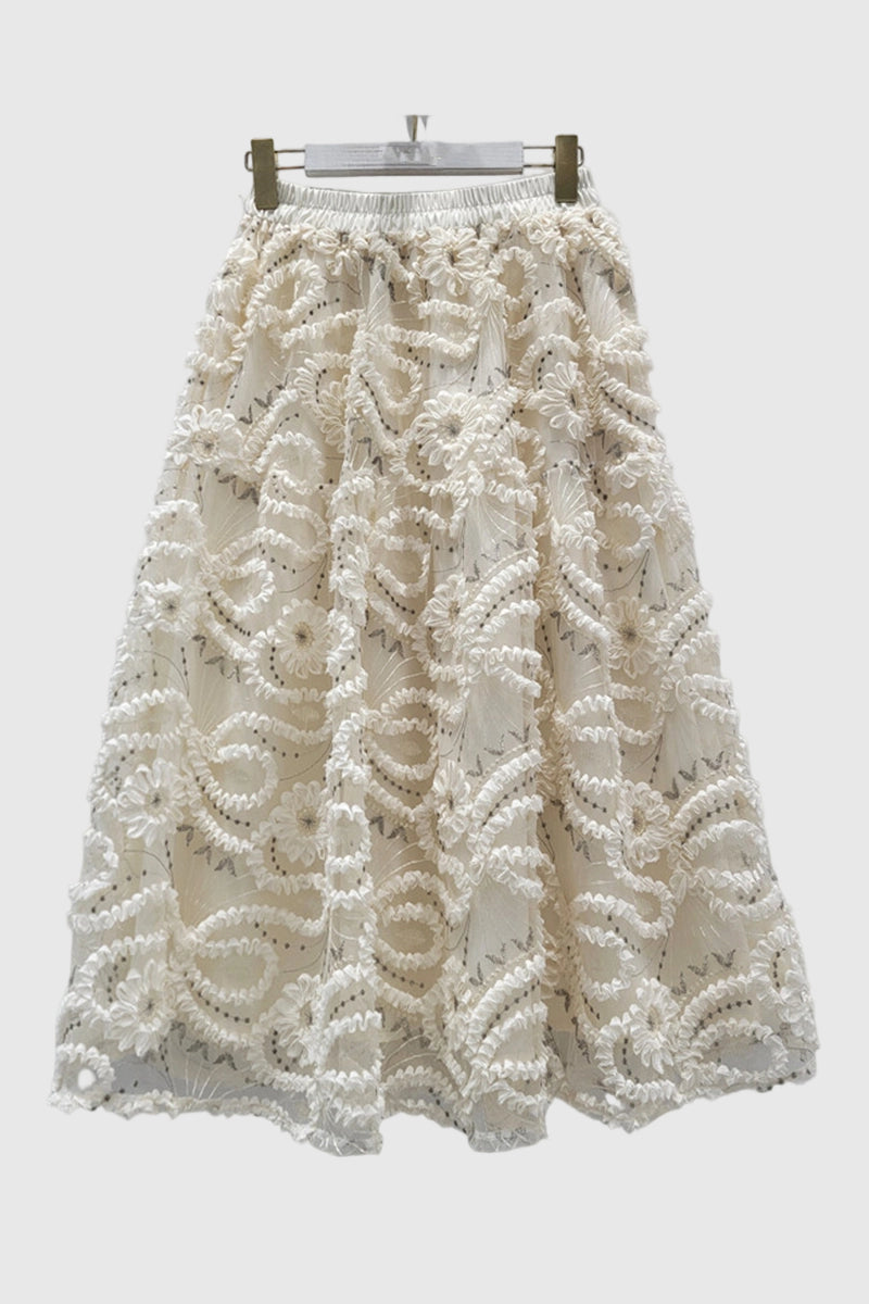 Floral Appliqué Midi Skirt