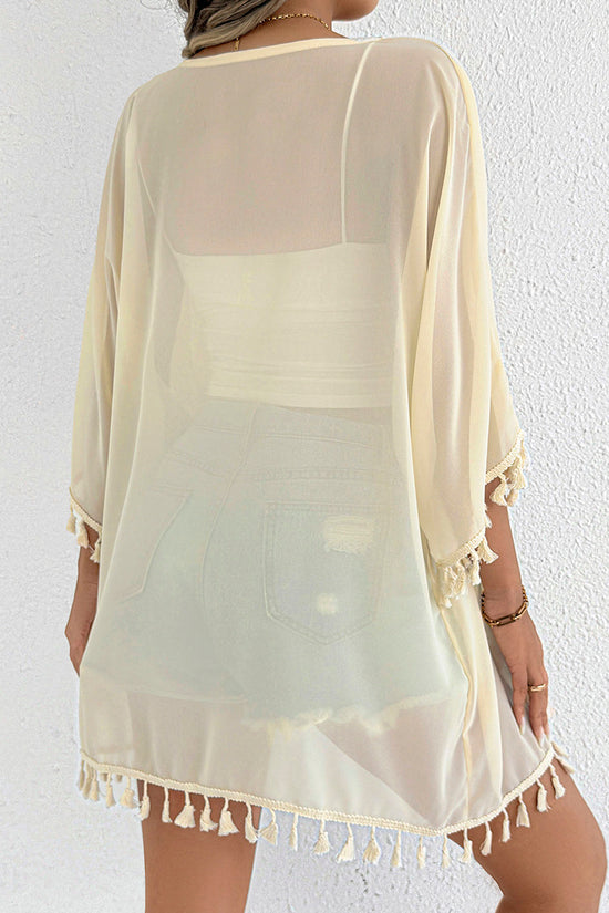 Tassel Trim Open-Front Cover-Up