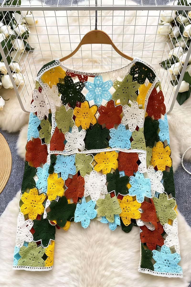 Floral Crochet Buttoned Cardigan