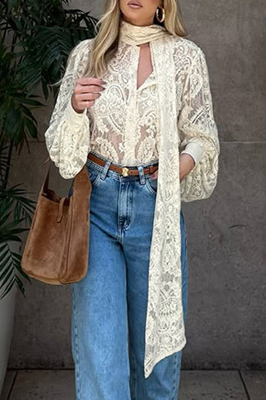 Lace Detail Sheer Long Sleeve Blouse