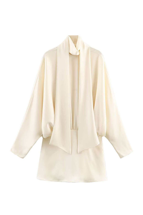 Draped Scarf Neck Long Sleeve Casual Dress