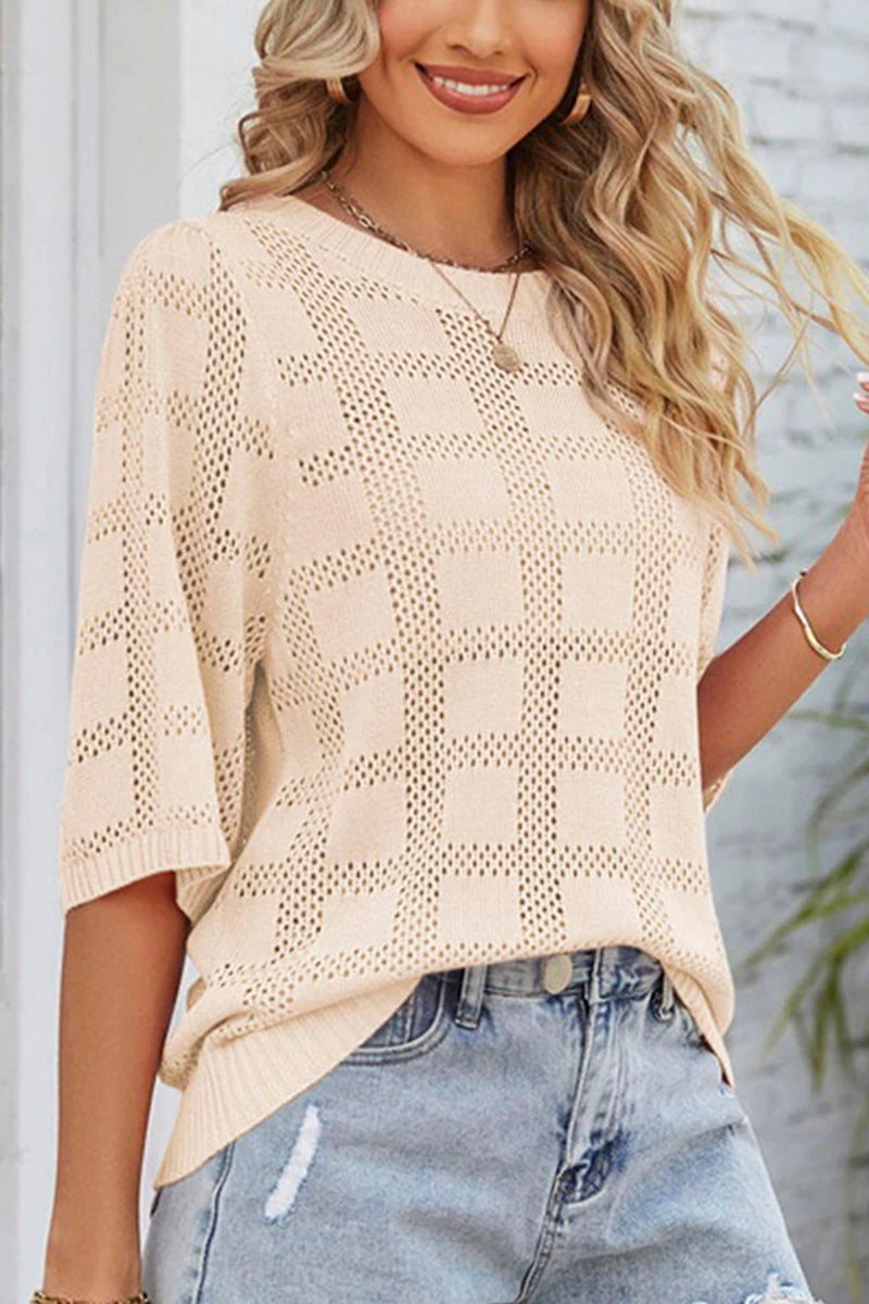 Crochet Knit Short Sleeve Sweater