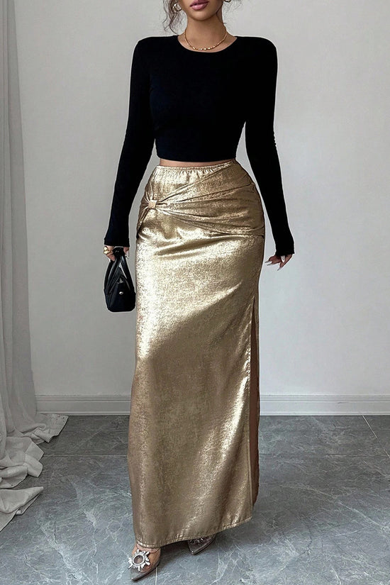 Knot Detail Shimmer Midi Skirt