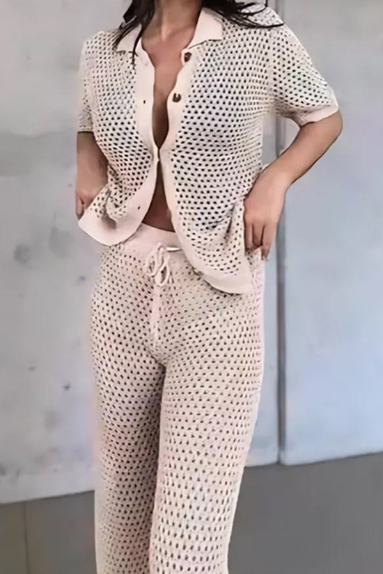 Knit Open-Weave Pants Set