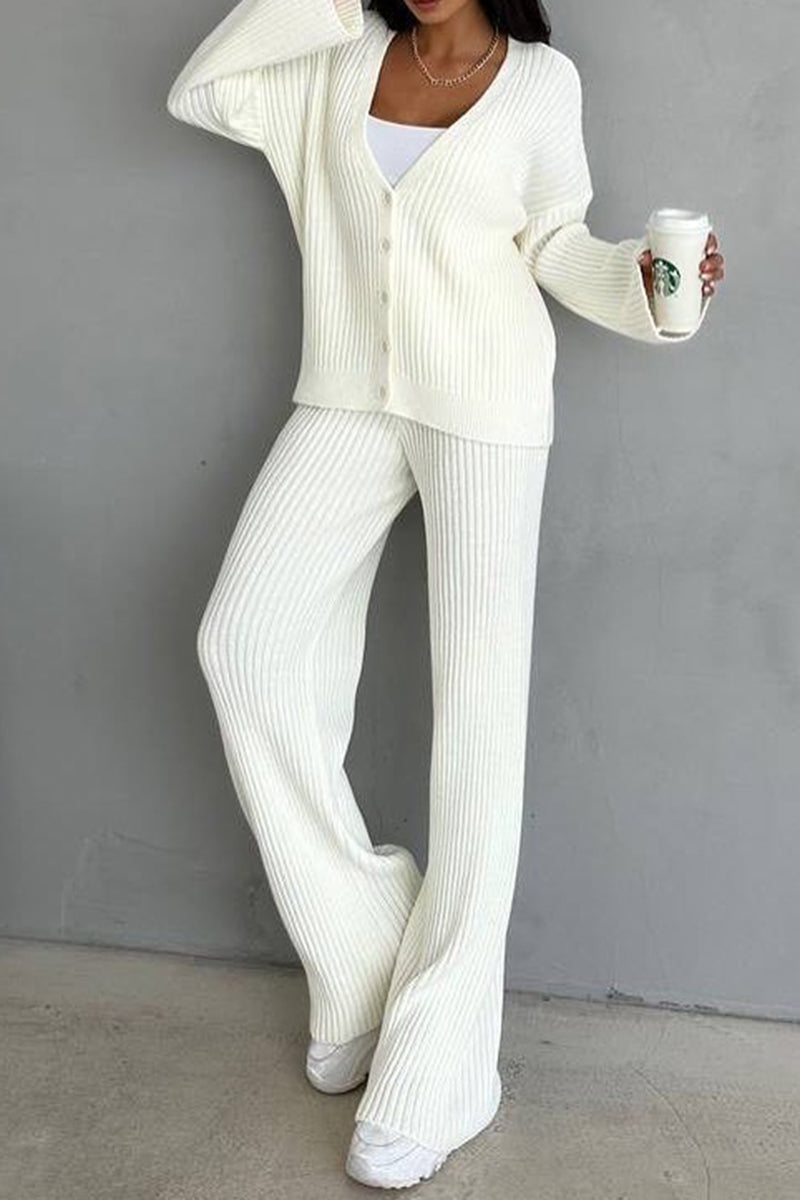 Ribbed Button-Up Pants Set