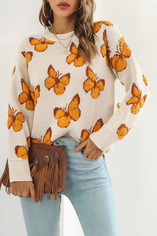 Butterfly Pattern Relaxed Fit Sweater