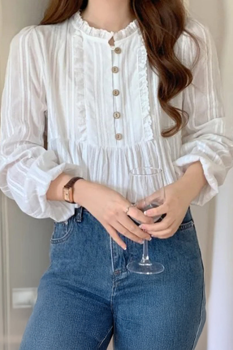 Vintage Button-Front Peasant Blouse