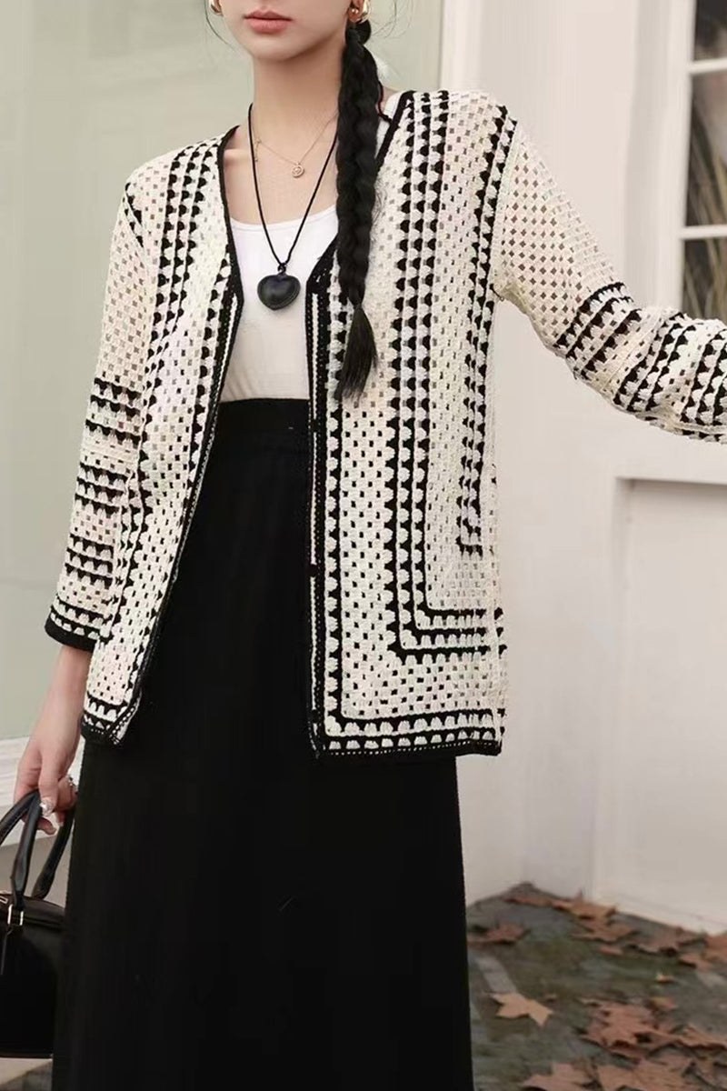 Patterned Open-Front Cardigan