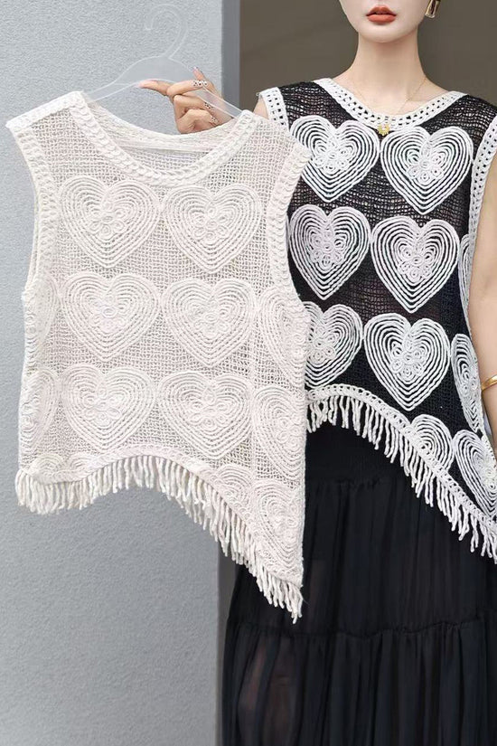 Heart Pattern Fringed Vest