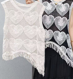 Heart Pattern Fringed Vest