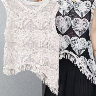 Heart Pattern Fringed Vest
