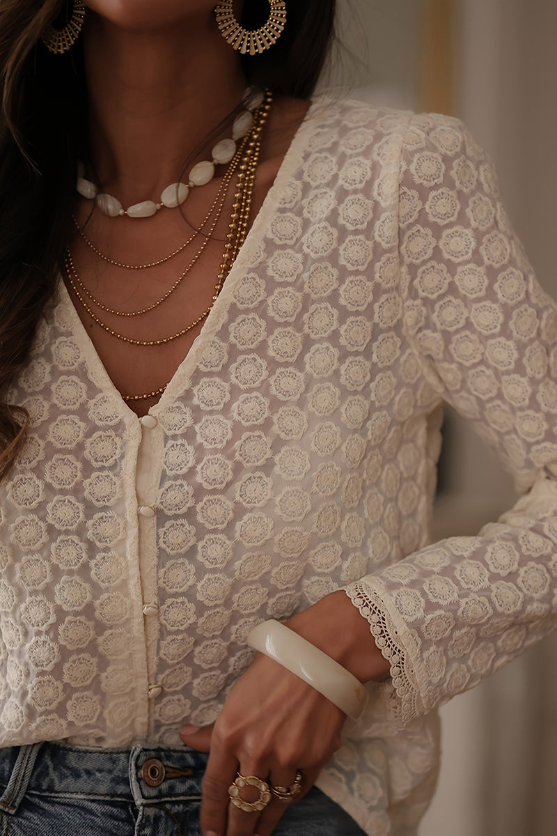 Elegant V-Neck Button-Up Blouse