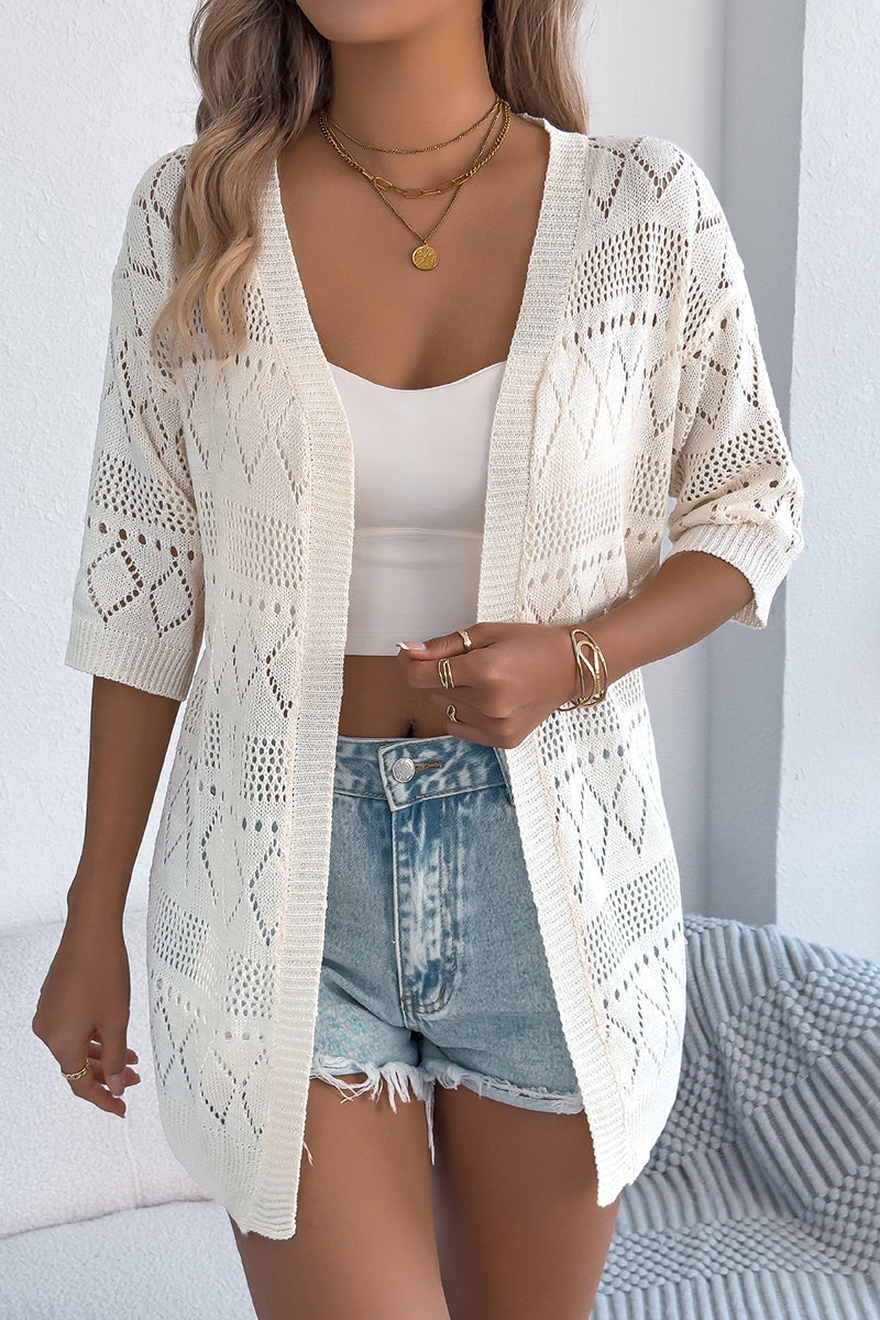 Diamond Knit Open Front Cardigan